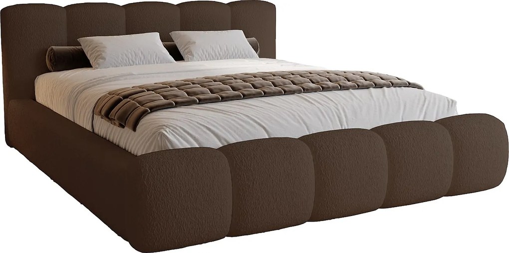 Łóżko tapicerowane 140x200 cm Ravello - łóżko z pojemnikiem, tkanina boucle brązowy (Lambi 4)