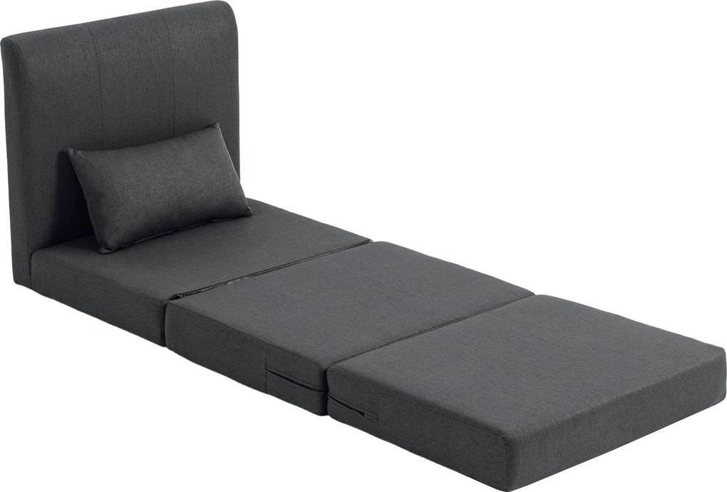 HOMCOM 2-w-1 fotel rozkładany, sofa-łóżko o strukturze lnu, tapicerowane łóżko dla gości, składany fotel, Ciemnoszary | Aosom PL