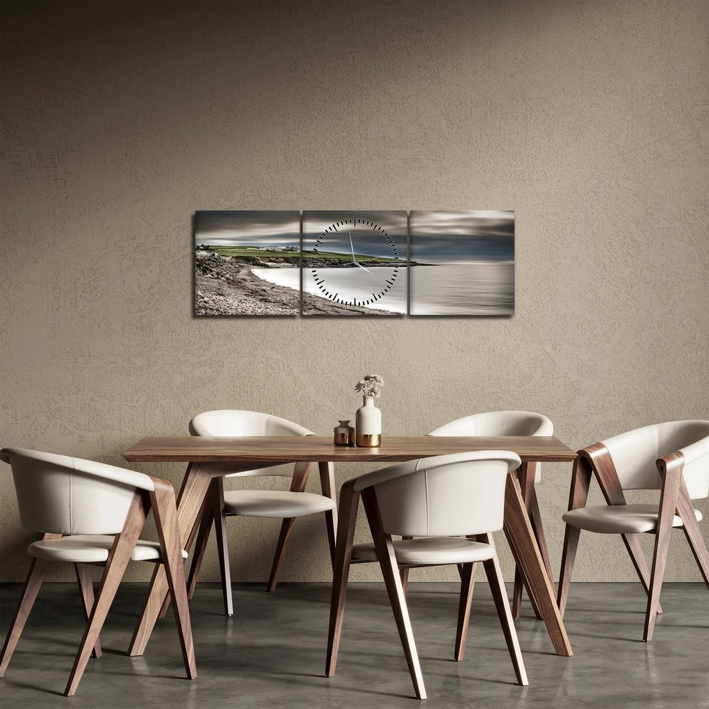 Obraz jeziora o zmierzchu (z zegarem) (90x30 cm)
