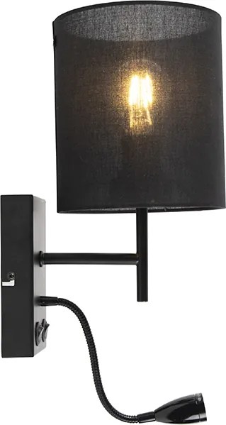 Nowoczesna lampa ścienna czarna z abażurem z bawełny - Stacca