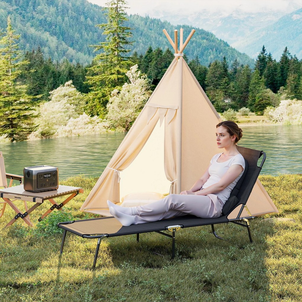 Outsunny Leżak z otworem na twarz i poduszką, składany, wodoodporny pokrowiec, metalowa rama, czarny | Aosom PL