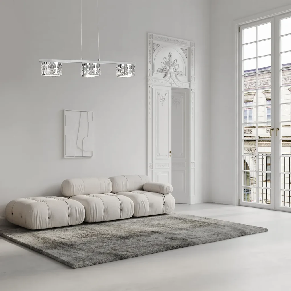 LAMPA WISZĄCA SREBRNA, Z KRYSZTAŁAMI ALEX 3X5W LED