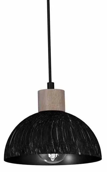 Lampa wisząca czarna, podwójna, drewno, ERIK Sawn black/Patinated wood 2XE27