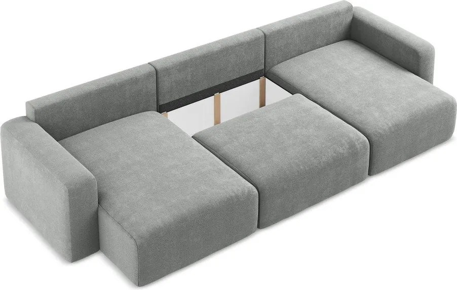 Szary rozkładany/ze schowkiem narożnik z tkaniny szenilowej (w kształcie litery U) Kona – Makamii