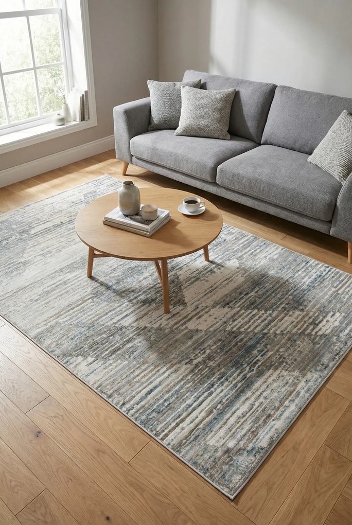 Szaro-niebieski dywan z przetarciami M2-R99