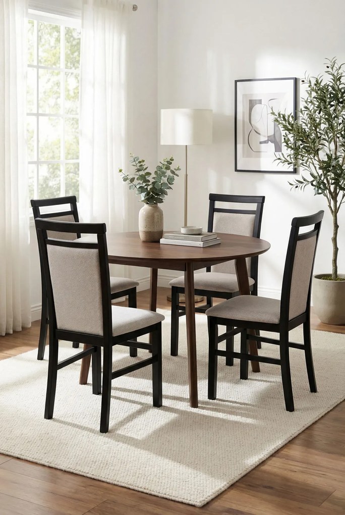 Klasyczne krzesło drewniane tapicerowane czarny + beżowy H8-G43