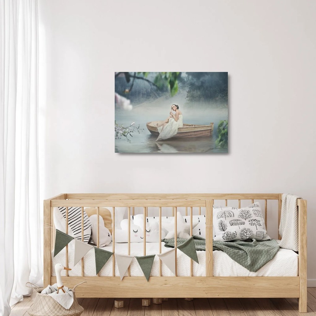 Obraz na szkle - Kobieta na łodzi (70x50 cm)