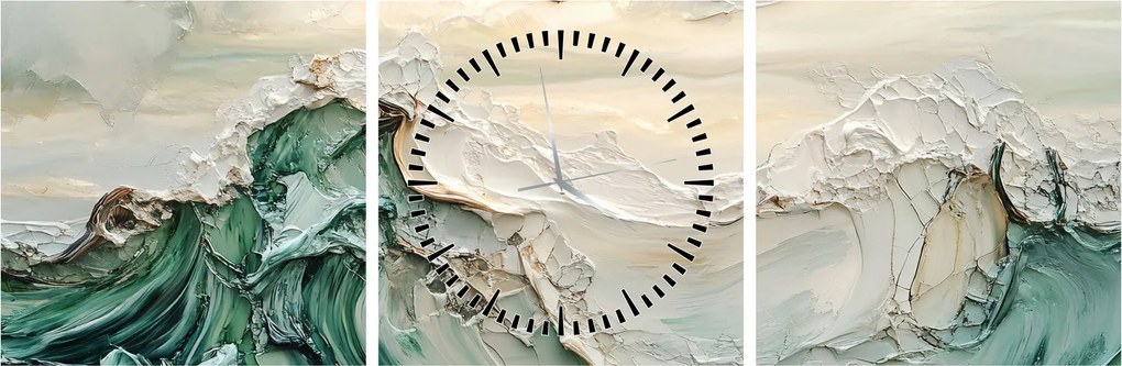 Obraz - 3D abstrakcja morza (z zegarem) (90x30 cm)