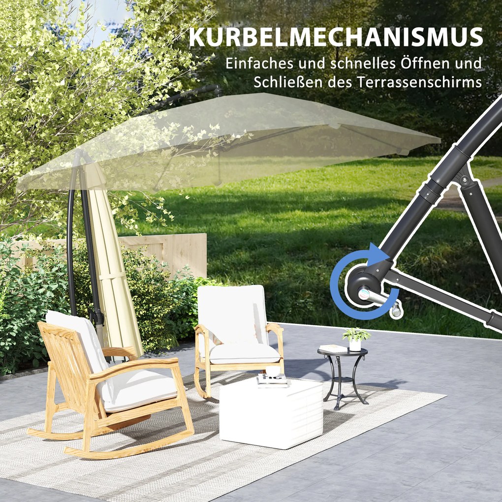 Outsunny Parasol Aluminiowy Ø 260 cm z Korbką, Wodoodporny, z Podstawą, Korbką, Beżowy
