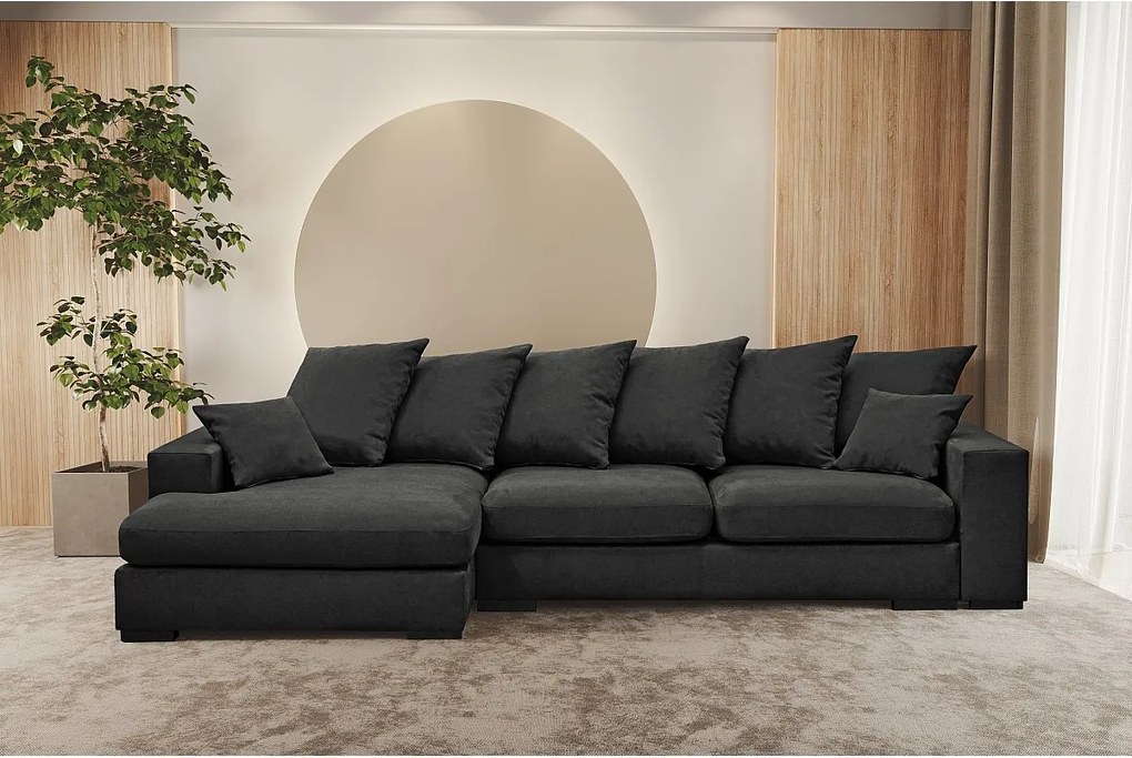 Narożnik z funkcją spania i pojemnikiem, Sofa w kształcie L Gabon L, tkanina Riviera, Grafitowy, Lewy