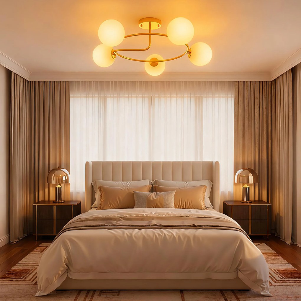 HOMCOM Lampa sufitowa 20 W z 5 gniazdami G9, elegancki złoto-biały wygląd, bez żarówek | Aosom PL