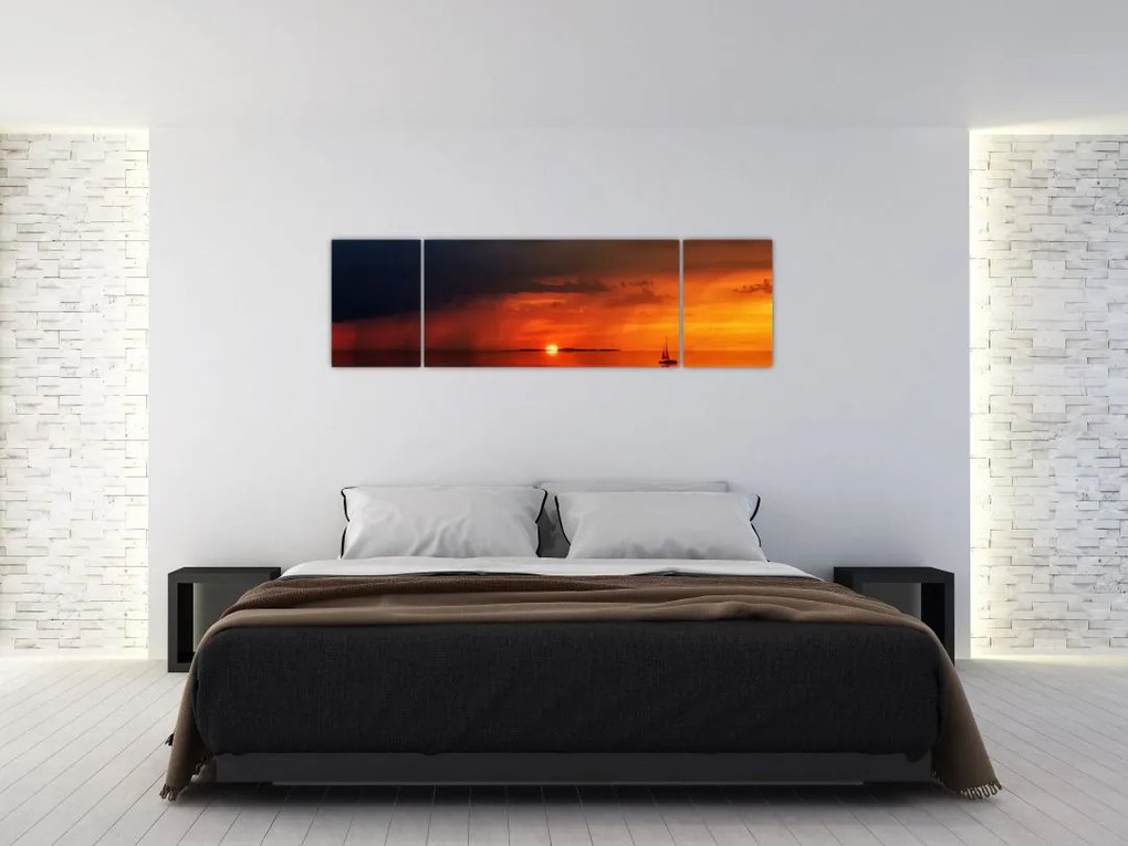 Obraz zachodu słońca z żaglówką (170x50 cm)