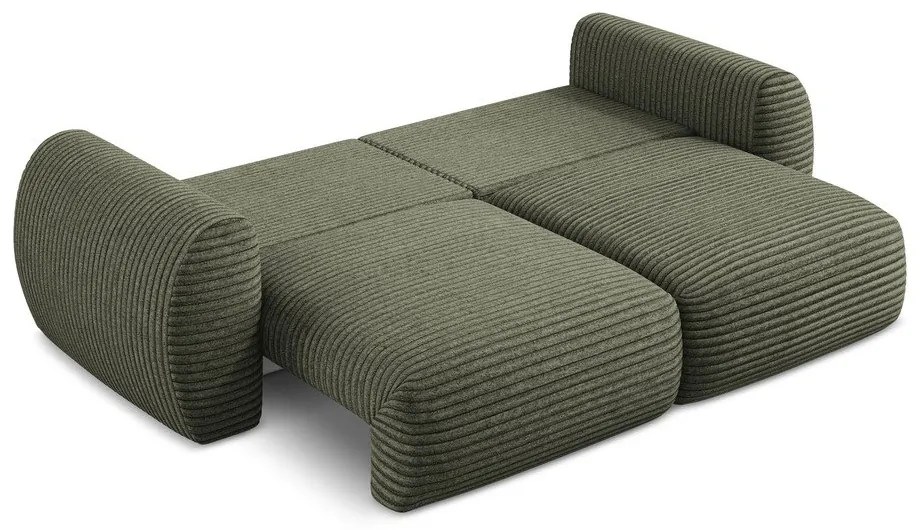 Zielona sztruksowa rozkładana sofa ze schowkiem 266 cm Kini – Makamii