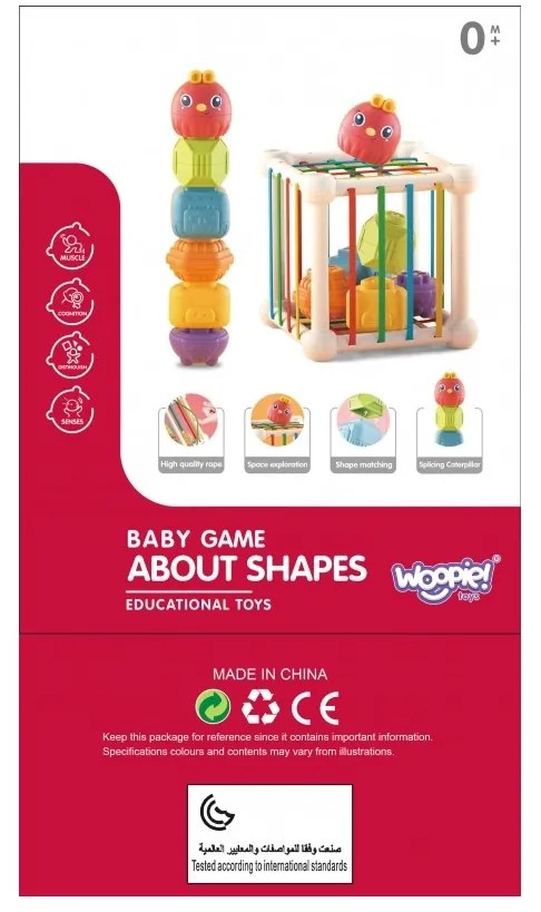 Woopie baby elastyczna kostka sensoryczna sorter dla dzieci zwierzątka + grzechotka 7 el.