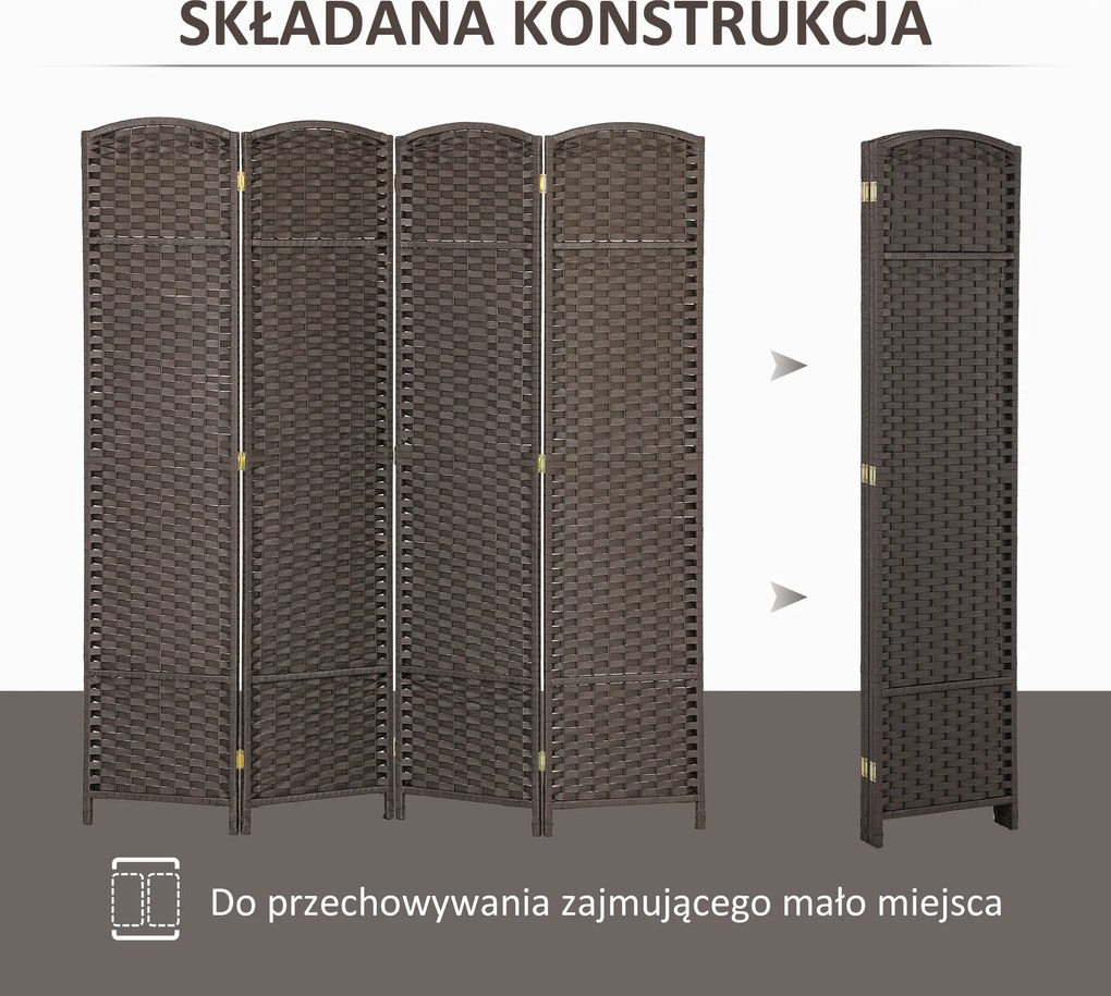 HOMCOM 4-częściowy parawan, Składana osłona prywatności, Ekran dla salonu, sypialni, biura domowego, Brązowy