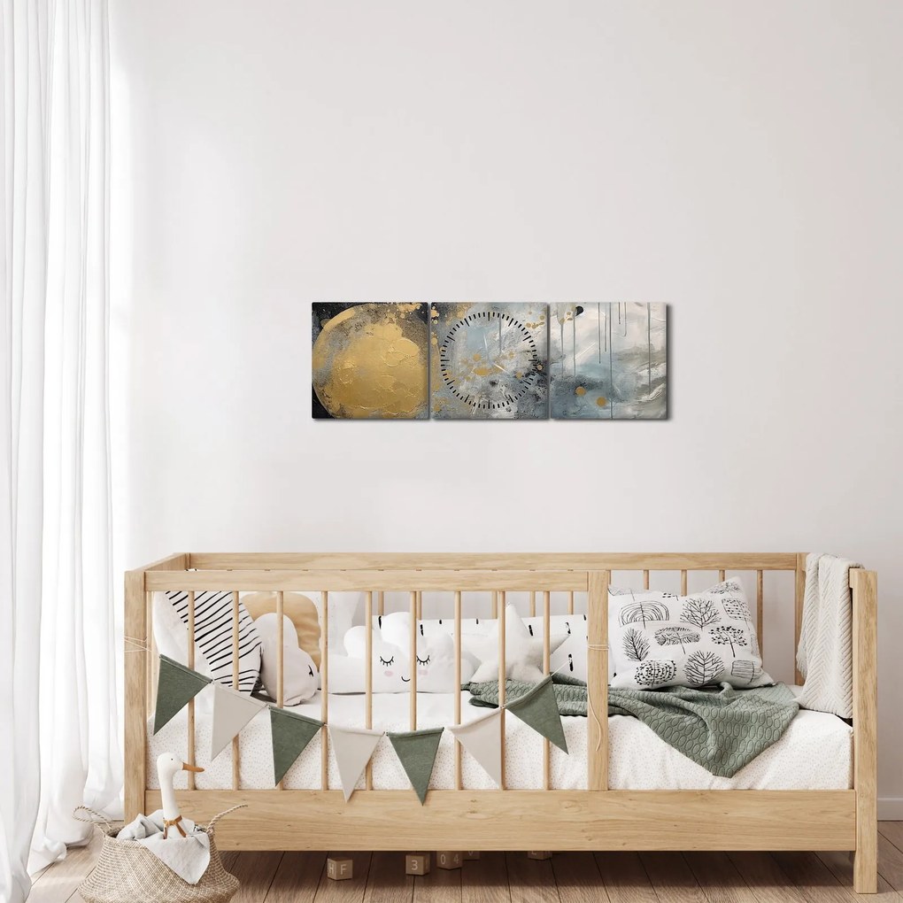 Obraz - Abstrakcja ze złotą kulą (z zegarem) (90x30 cm)