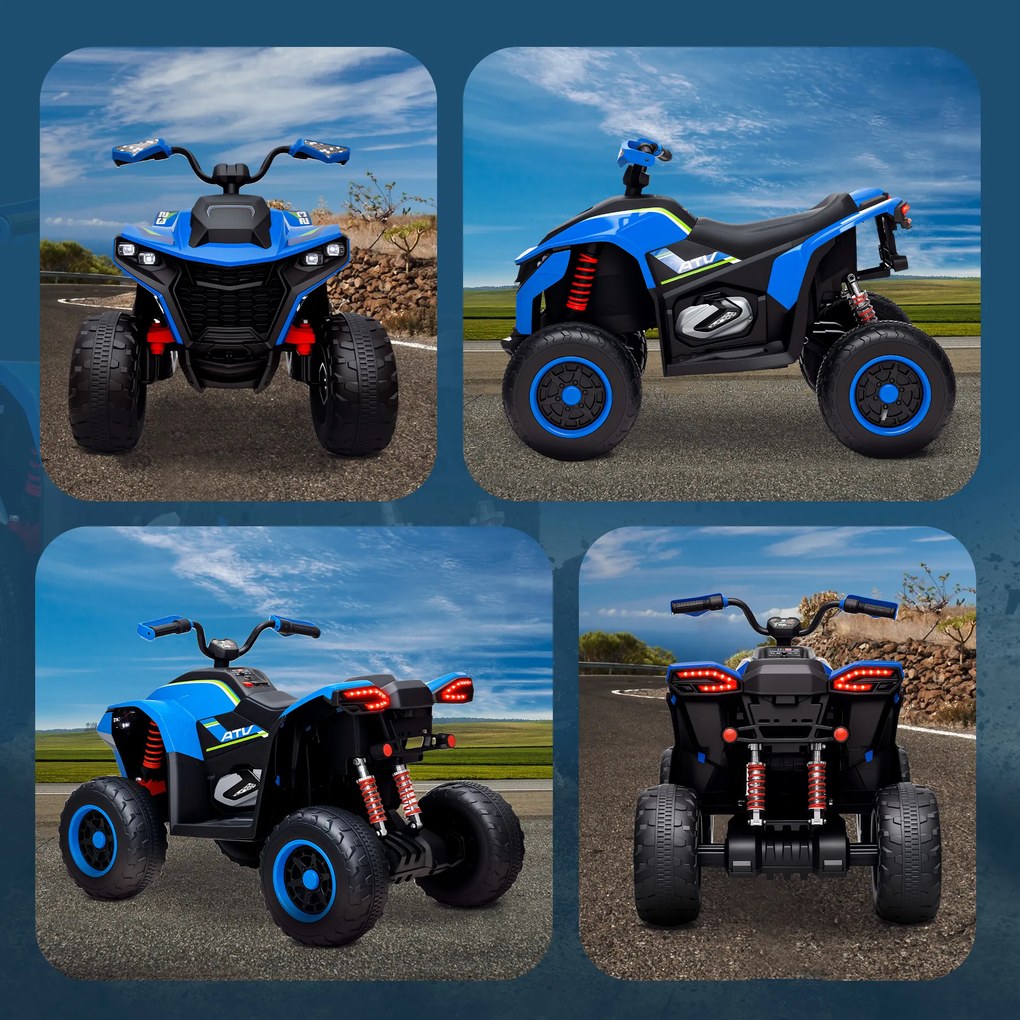 AIYAPLAY Elektryczny Quad dla Dzieci, 3-6 km/h, Oświetlenie LED, Muzyka, USB, dla Dzieci 3-8 Lat, Niebieski