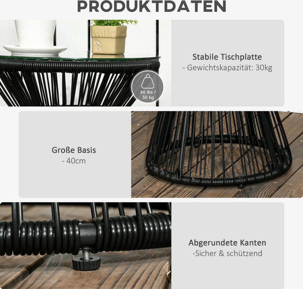 Outsunny Stolik ogrodowy w stylu boho, odporny na warunki atmosferyczne, PE-Rattan, 40 cm x 40 cm x 42 cm, Czarny