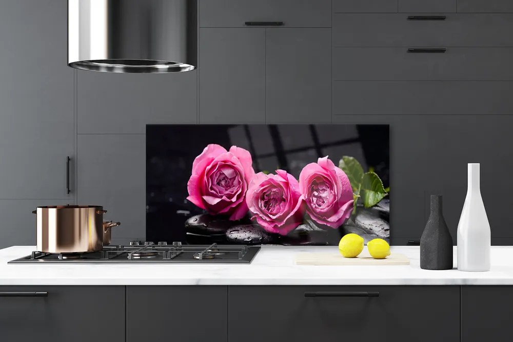 Panel Szklany Harmonia Zen: Róże i Skały