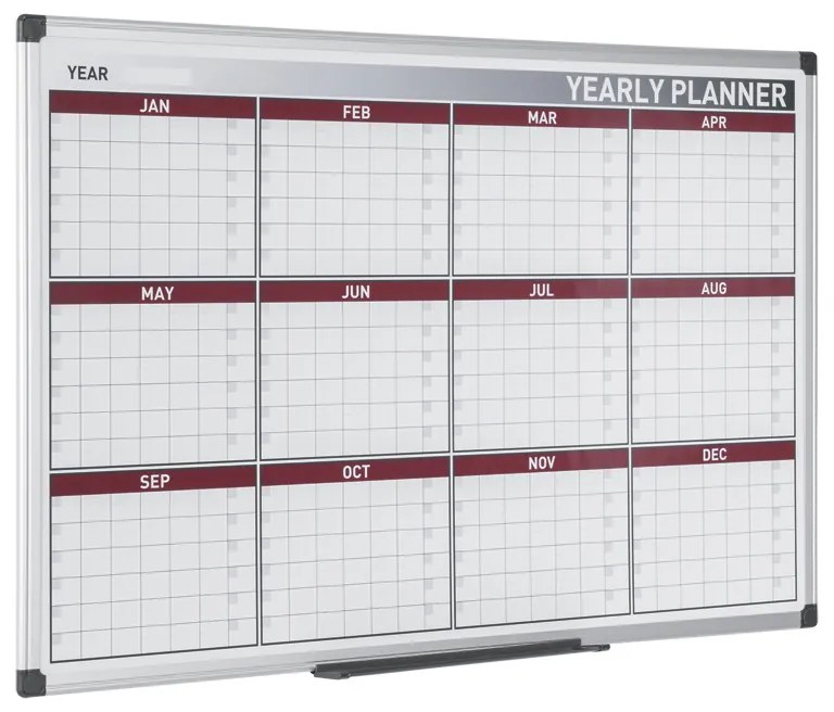 Planer, Tablica suchościeralno-magnetyczna do planowania rocznego, dni/miesiące, 900 x 600 mm