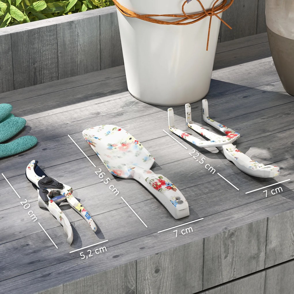 Outsunny Zestaw narzędzi ogrodowych 3 częściowy z metalowymi narzędziami, łopatą, ręcznymi grabami i nożycami do roślin