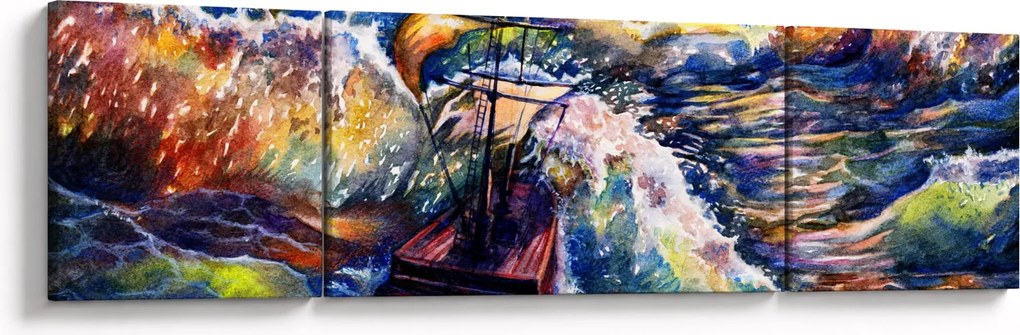 Obraz - Statek na falach oceanu, akwarela (170x50 cm)