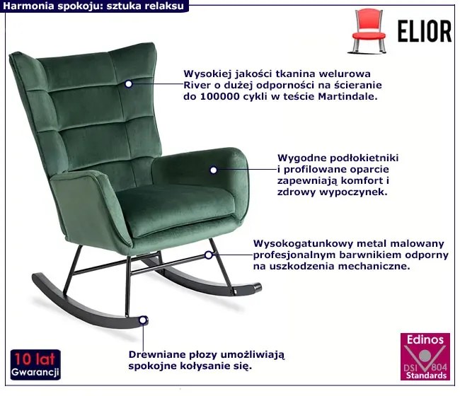 Zielony welurowy fotel wypoczynkowy na płozach - Corno