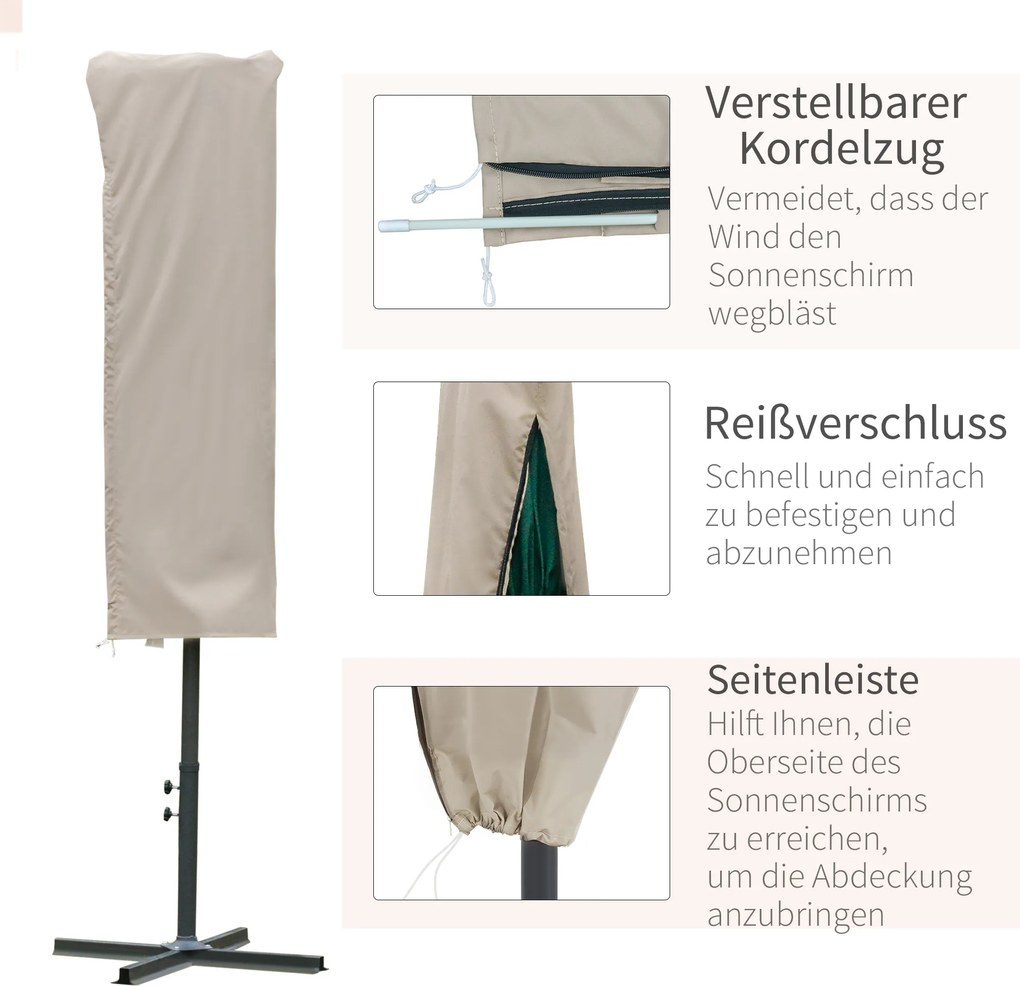 Outsunny Pokrowiec na parasol ogrodowy, odporny na wiatr, khaki, Ø57x160cm | Aosom PL