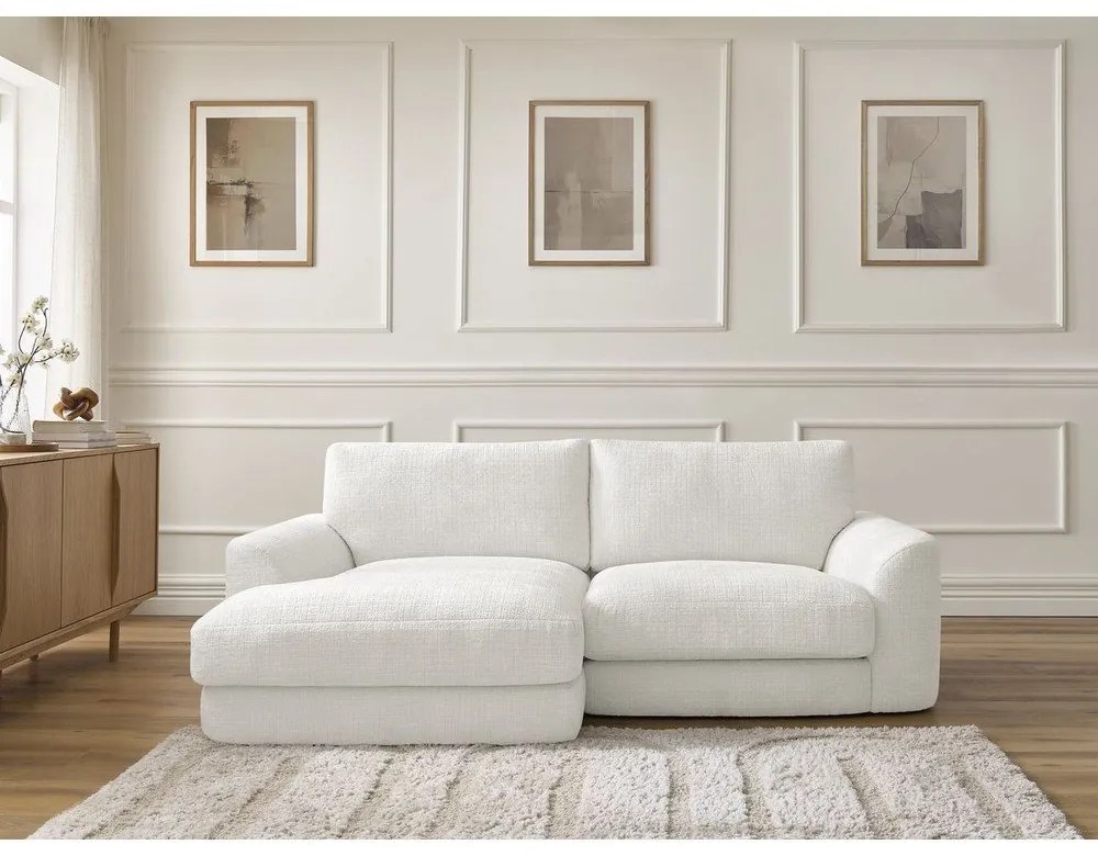 Biały narożnik z tkaniny szenilowej (lewostronny/z szezlongiem) Leonore – Bobochic Paris