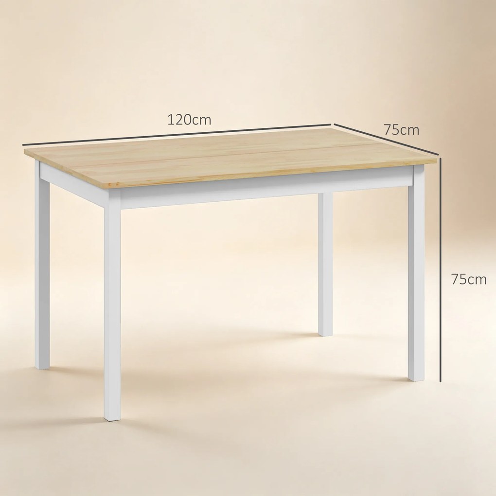 HOMCOM Stół jadalny, 120 x 75 cm stół kuchenny w stylu wiejskim dla 4 osób, drewniany stół do salonu i jadalni, naturalny | Aosom PL