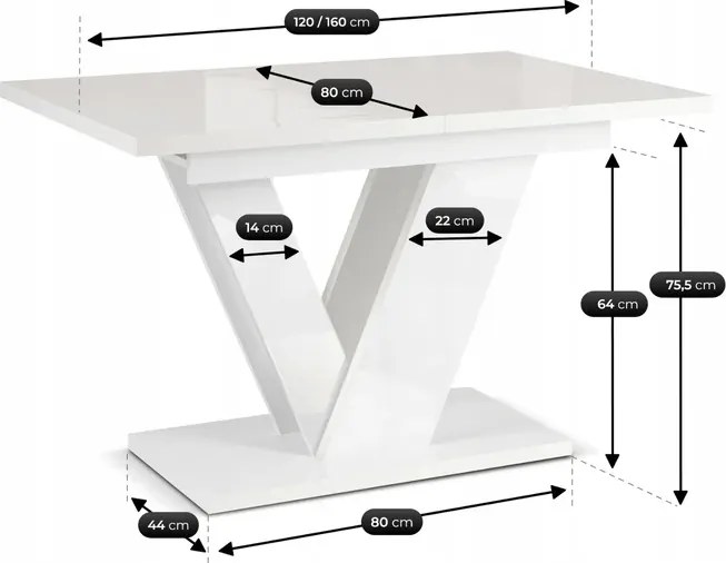 Stół Prostokątny Rozkładany CLARK 120-160 cm Biały Połysk Glamour