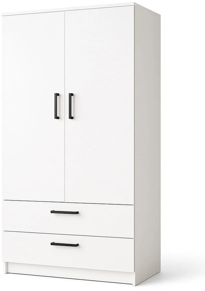 Dwudrzwiowa szafa Tress - drzwi uchylne z szufladami w kolorze białym