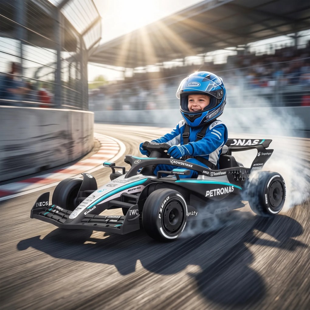AIYAPLAY Mercedes-AMG PETRONAS F1 12 V Elektryczny gokart dla dzieci z akumulatorem litowym, 2 silniki, miękki start | Aosom PL