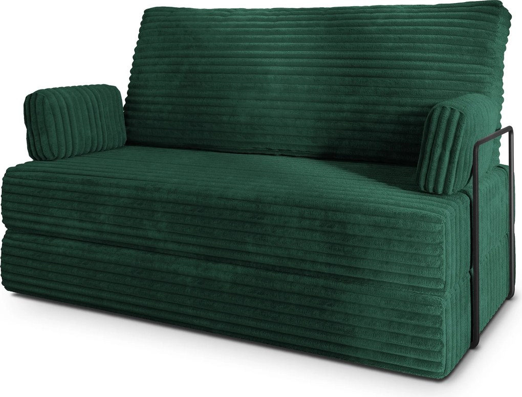 Masseno Sofa piankowa LADIA z funkcją spania, Kanapa z pianki, Bezmontażowa, Tkanina sztruksowa – Butelkowa zieleń TILIA 39