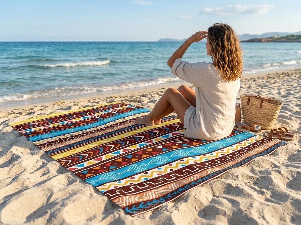 Ręcznik plażowy szybkowiążący XXL AZTECA kolorowy 150 x 210 cm, 100% mikrofibra