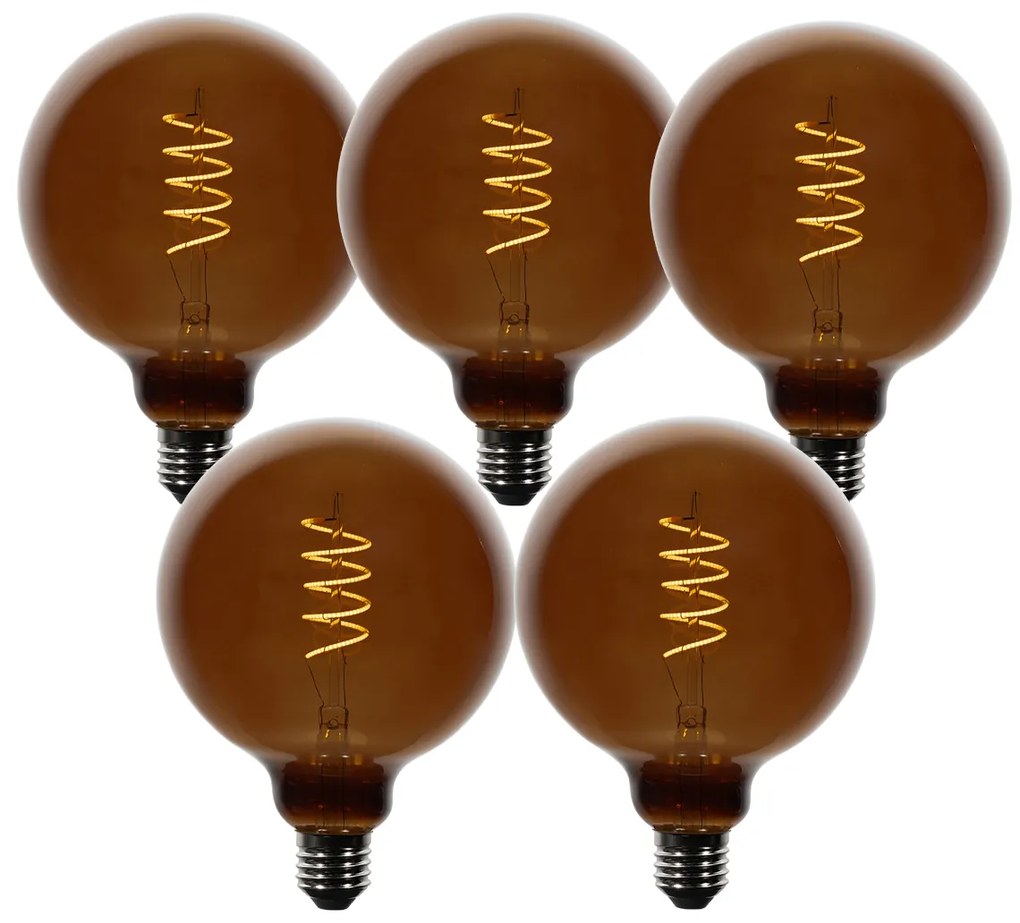 Zestaw 5 ściemnialnych żarówek LED E27 G125 brązowe 4W 120 lm 1800K