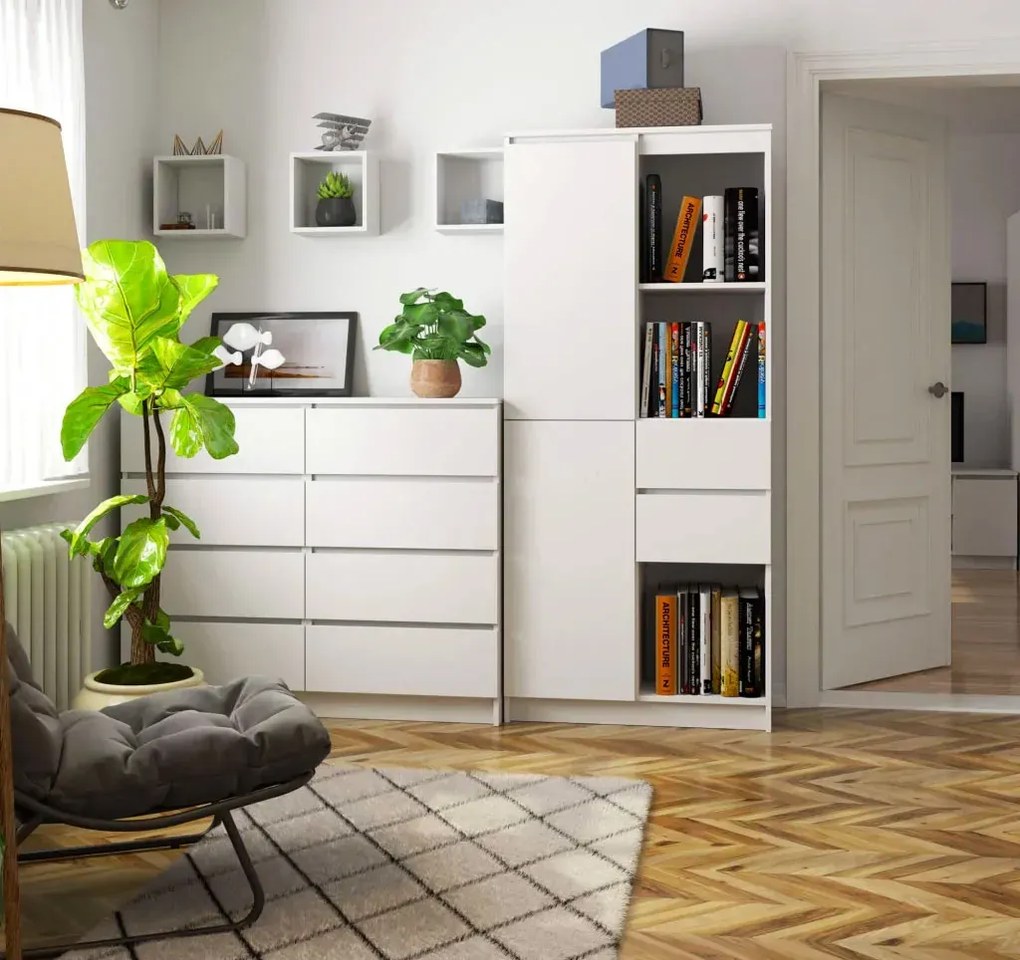 Biały regał na książki z szufladami H6-S83