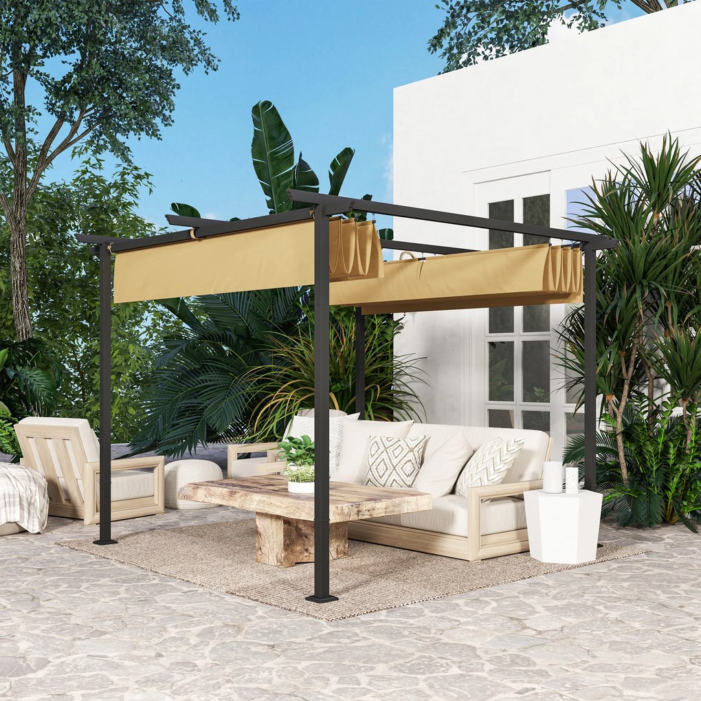 Outsunny Pergola Ogrodowa 3 x 3 m z Regulowanym Dachem, Rama Metalowa, Ochrona UPF30+, Daszek Słoneczny na Werandę, Taras, Beżowy