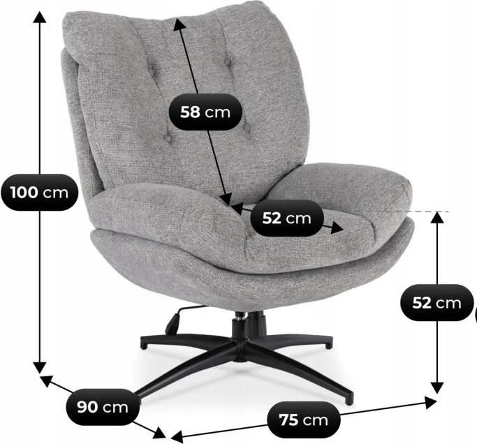 Fotel Wypoczynkowy Obrotowy FREMONT z Podnóżkiem Szary Nowoczesny