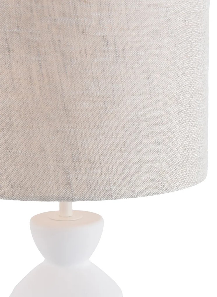 Designerska lampa stołowa biała z abażurem z tkaniny w kolorze jasnoszarym 25 cm - AlisiaDesignerski Oswietlenie wewnetrzne