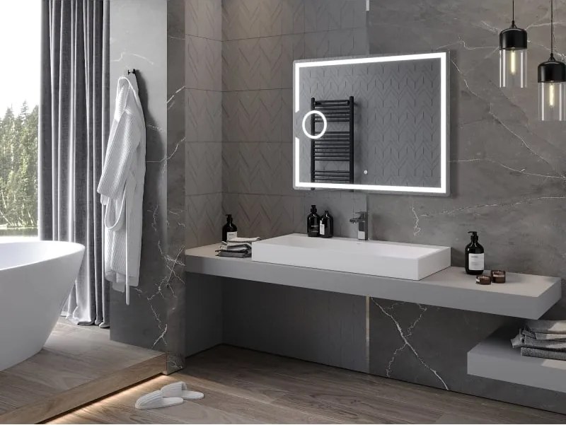 Mexen Onyx lustro łazienkowe podświetlane z lusterkiem kosmetycznym 100 x 80 cm, LED 6000K, antypara - 9813-100-080-611-00