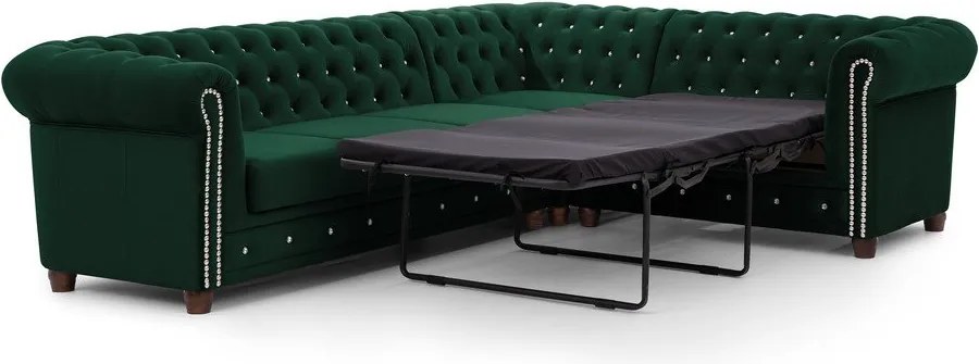 Zielony aksamitny rozkładany narożnik (prawostronny/w kształcie litery L) York Blik – Ropez