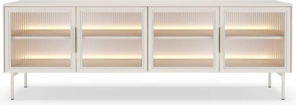 Stolik RTV MILU 181 4D – Nowoczesny z LED i Szkłem Flutes Ornamentowe, Push To Open KASZMIR 182x62x40 cm