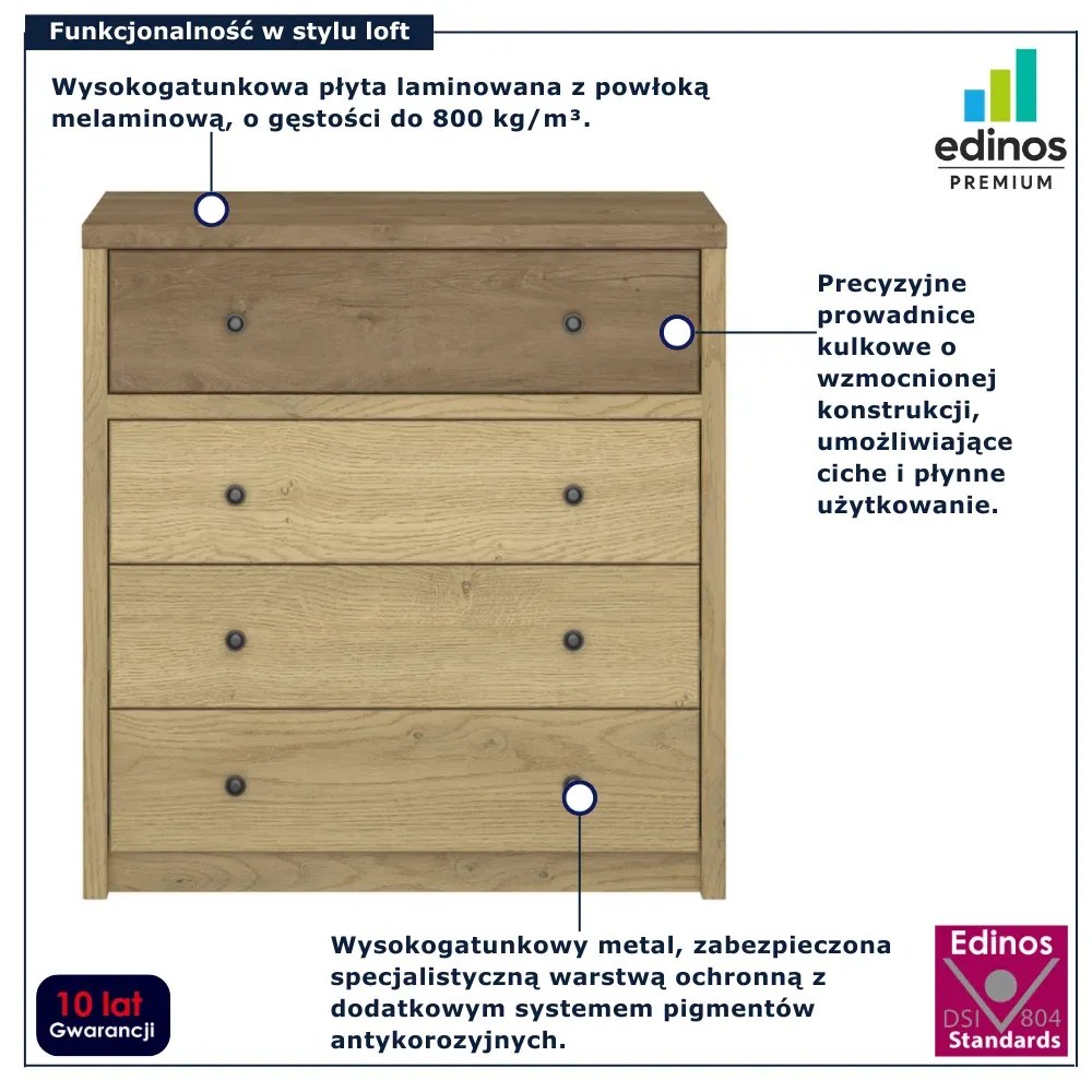 Loftowa komoda z 4 szufladami dąb cremona + dąb lefkas E4-G85