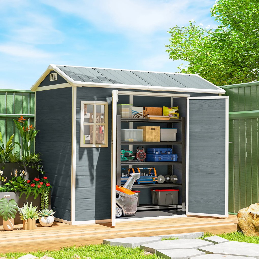 Outsunny Domek na narzędzia 2,77 m², styl drewniany, 2 okna, podwójne drzwi, wentylacja, podłoga, zamek, rękawice | Aosom PL
