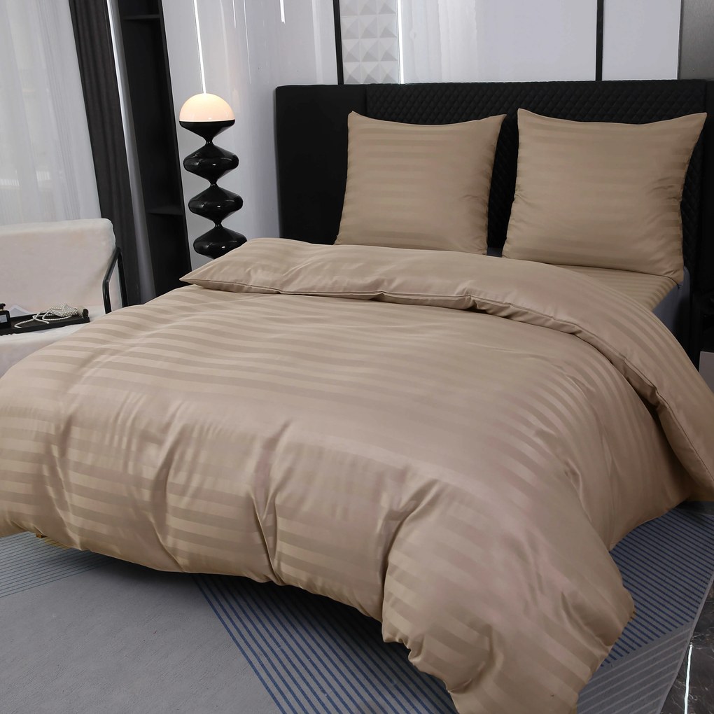 PrzytulneMieszkanie.pl PrzytulneMieszkanie.pl Hotelowa pościel z mikrofibry JASMINE beżowa - pasek 2 cm Rozmiar pościeli: 70 x 90 cm | 140 x 200 cm