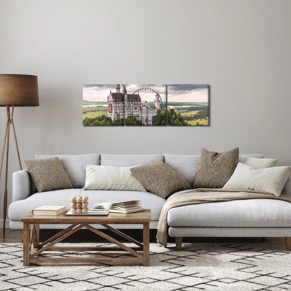 Obraz - Zamek na skałach (z zegarem) (90x30 cm)