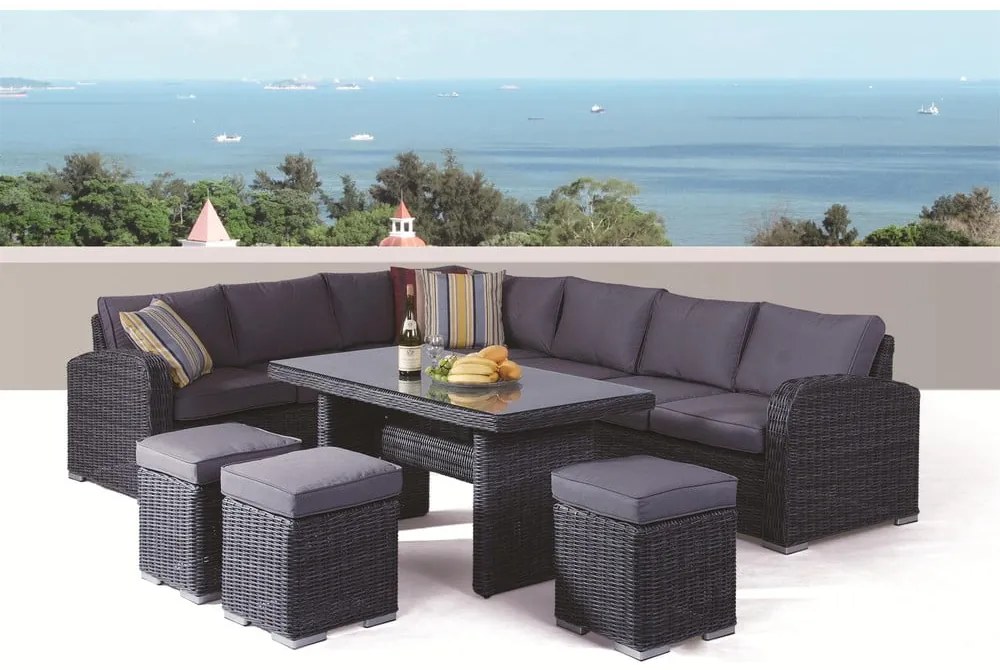 Szary zestaw ogrodowych mebli wypoczynkowych ze sztucznego rattanu dla 9 osób Montreal – Rojaplast