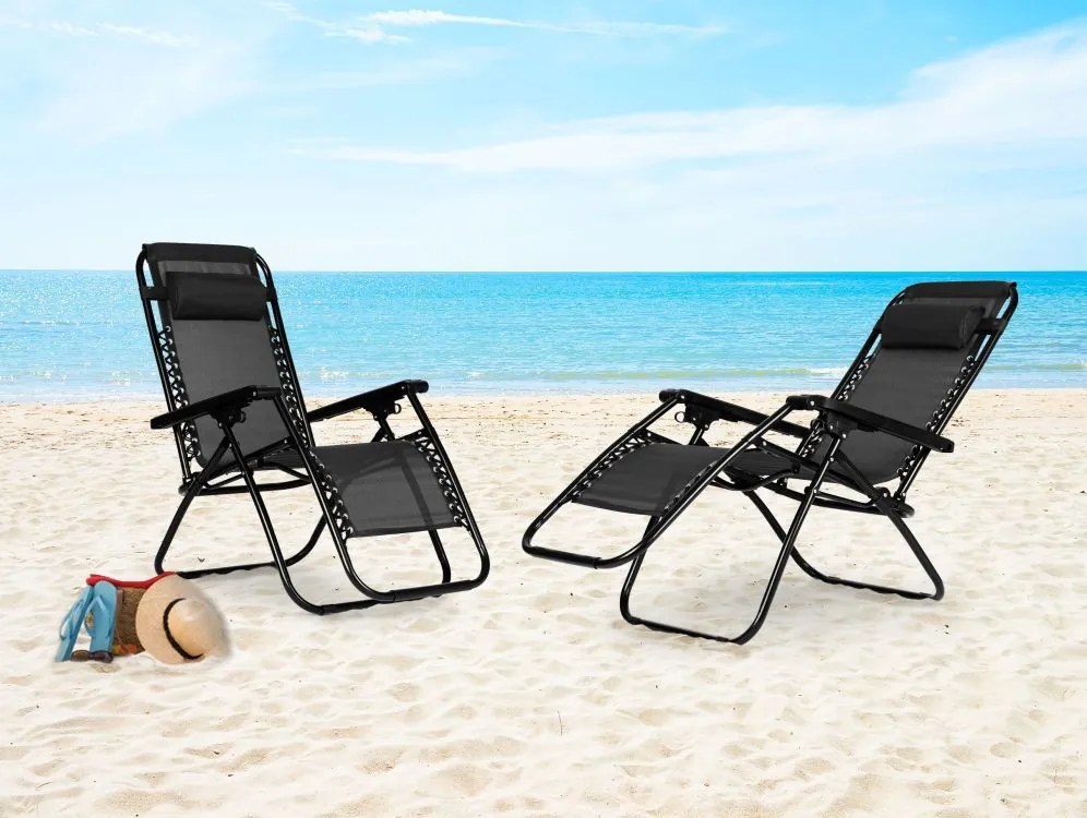 Składany leżak ogrodowy, tarasowy Rimini 009, czarny