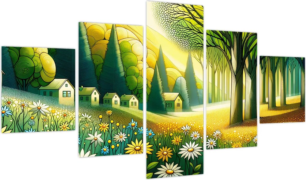Obraz - Wieś w żółto-zielonym (125x70 cm)